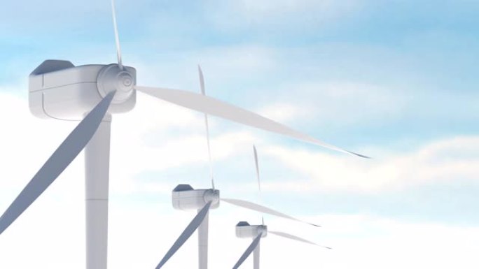 风力涡轮机的旋转。无缝循环美丽的3d动画。