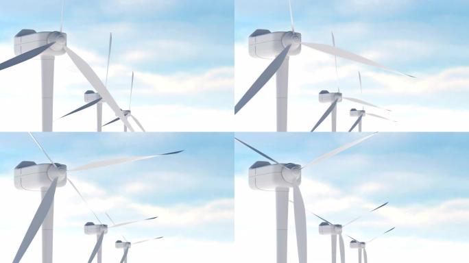 风力涡轮机的旋转。无缝循环美丽的3d动画。
