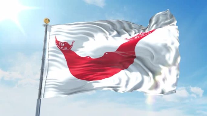 复活节岛上的拉帕努伊旗在深蓝色的天空中迎风飘扬。国家主题，国际理念。3D渲染无缝循环4K
