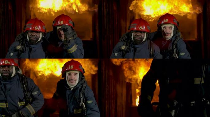 消防员。防火大火蔓延火灾现场
