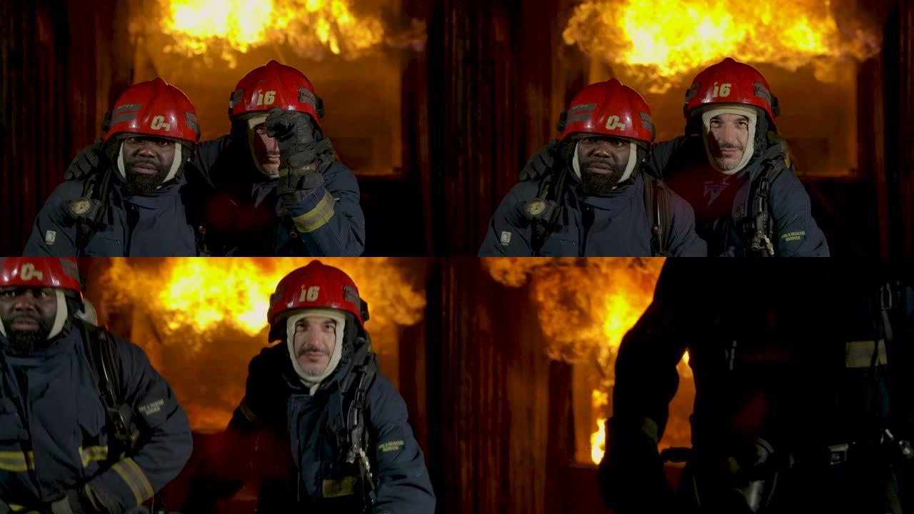 消防员。防火大火蔓延火灾现场