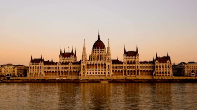 延时: 匈牙利布达佩斯-匈牙利国会大厦和多瑙河