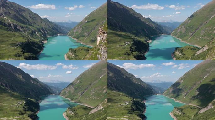 奥地利萨尔茨堡土地Hohe Tauern的Kaprun高山水库Mooserboden水库上的瀑布博登