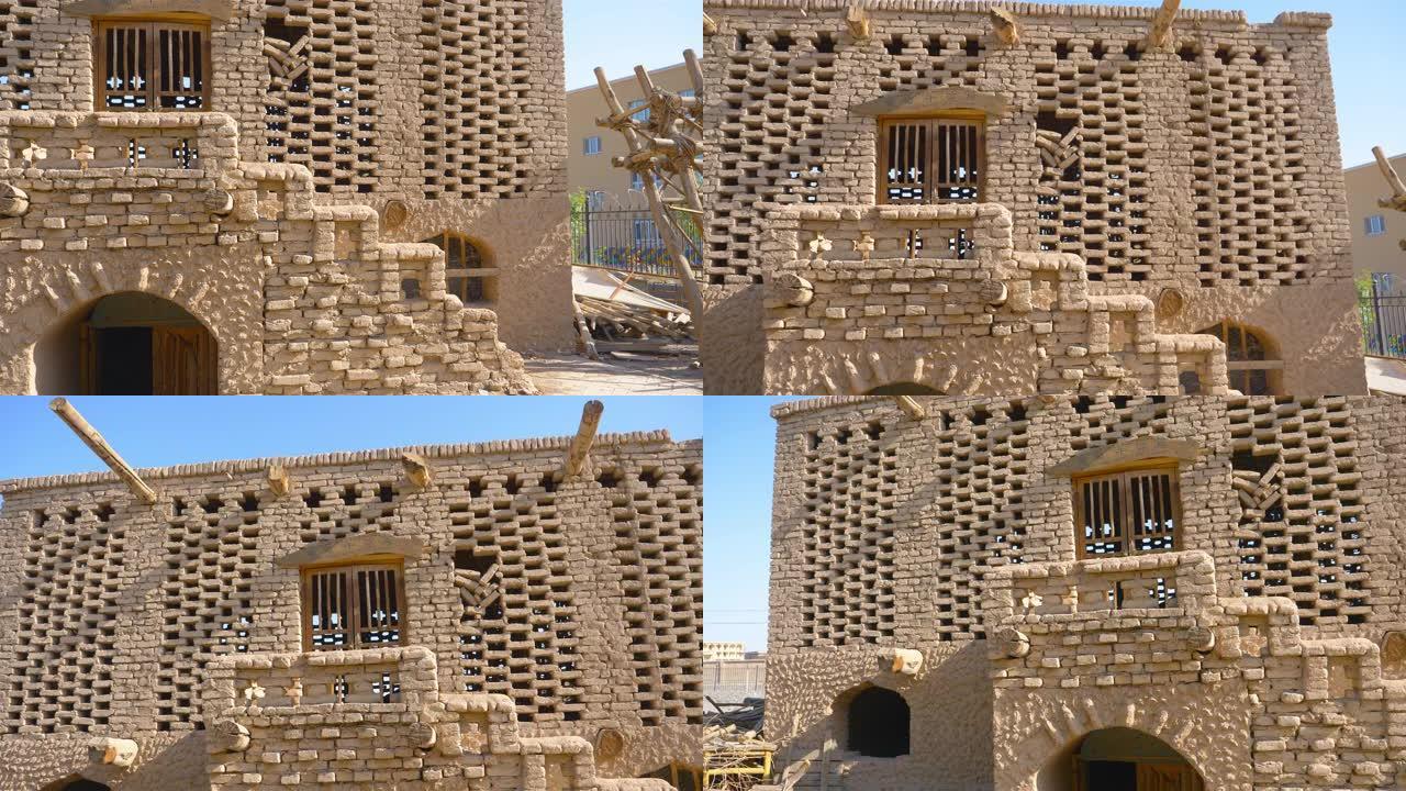 中国新疆吐鲁番葡萄谷的古代传统葡萄风干房屋建筑。