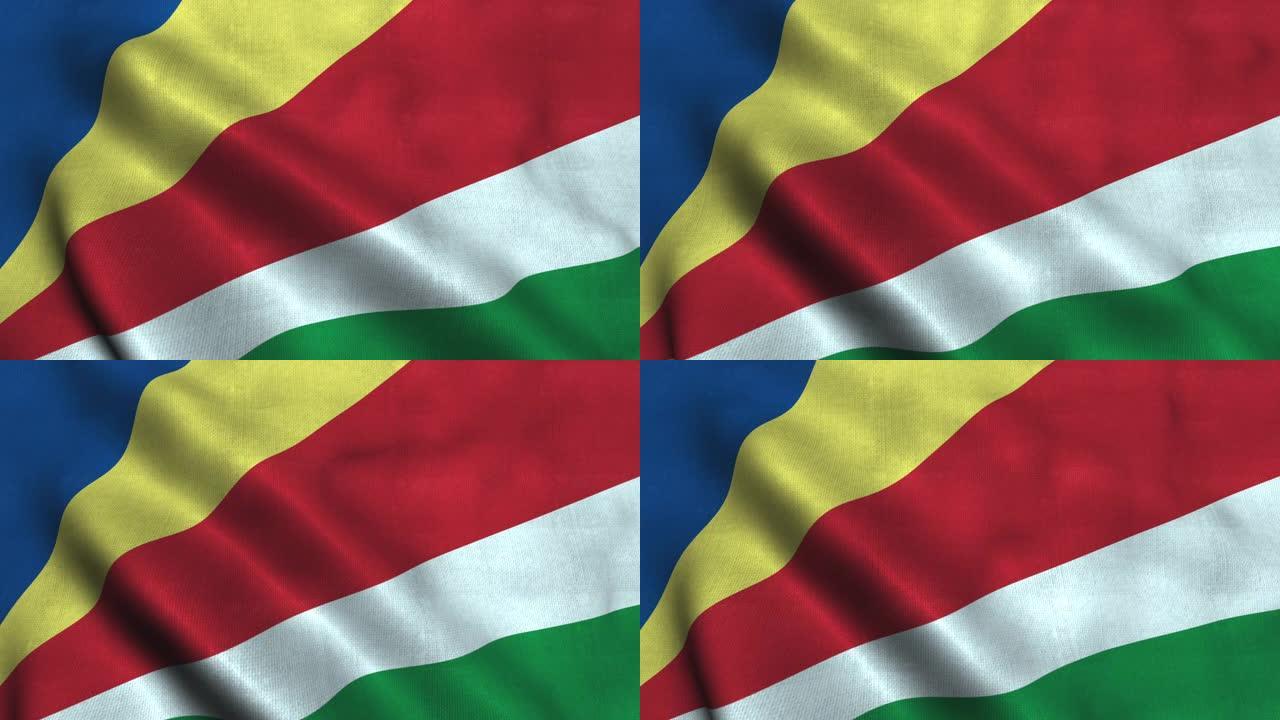 塞舌尔国旗随风飘扬。塞舌尔国旗共和国