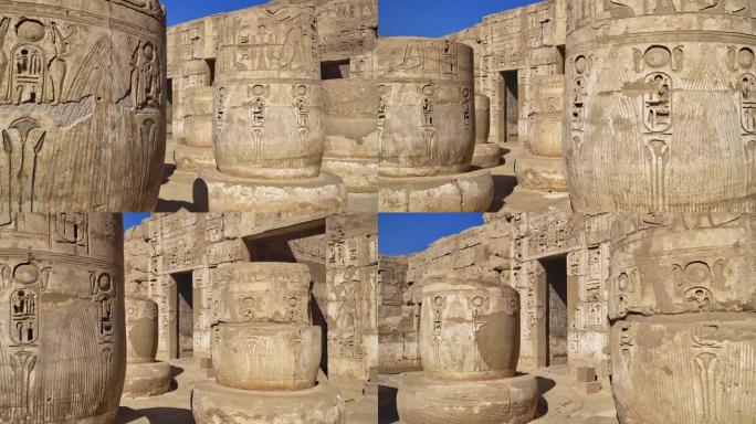 梅迪内·哈布神庙。埃及，卢克索。Medinet Habu的Ramesses III太平间庙宇是埃及卢