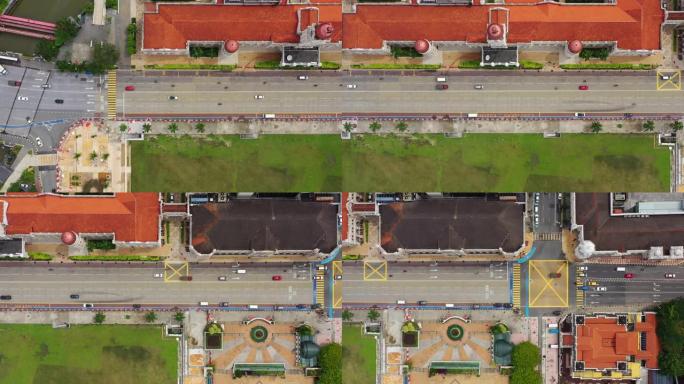 吉隆坡市中心交通街河畔空中俯拍全景4k马来西亚日间飞行