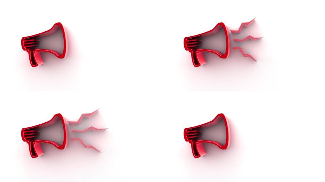 白色背景上的红色扩音器呼吁广告视频，网络概念
