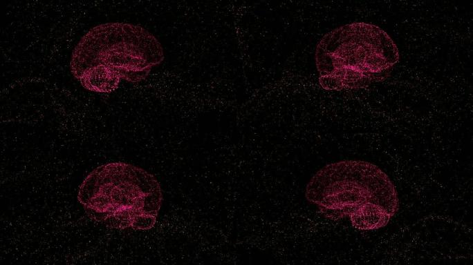 大脑湍流概念。视频显示大脑积极寻找答案，在太空中摇晃。