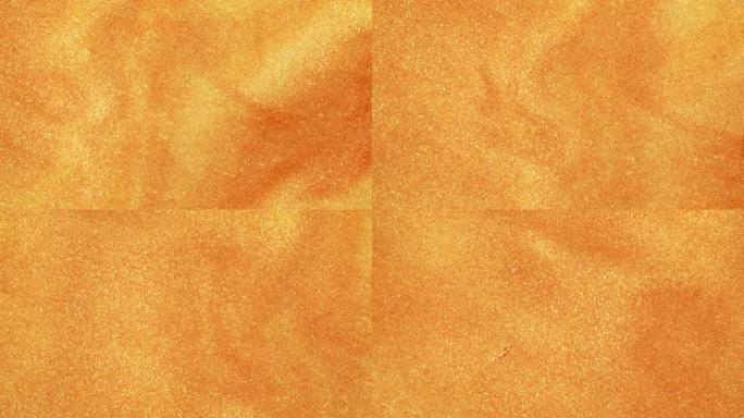 五颜六色的金沙在宏观上有机地在五颜六色的液体中移动