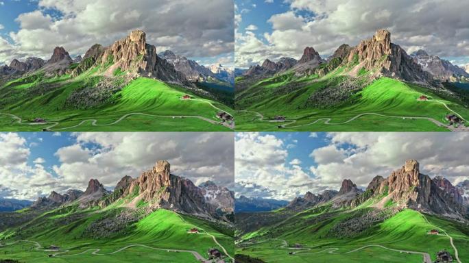 意大利鸟瞰图多洛米蒂和格林希尔斯的帕索·乔