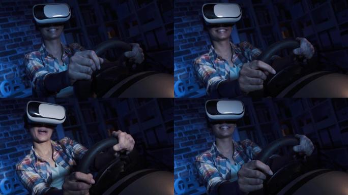 玩驾驶模拟器视频游戏的女人