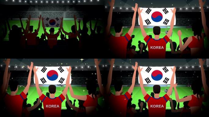 卡通球迷欢呼的韩国足球动画