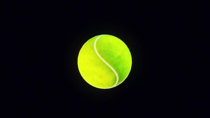 带有反射的网球在绿色屏幕上旋转并以慢动作停止