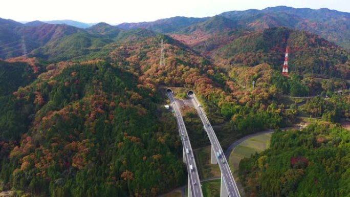 秋四交通跨山大桥山脉景色唯美景观