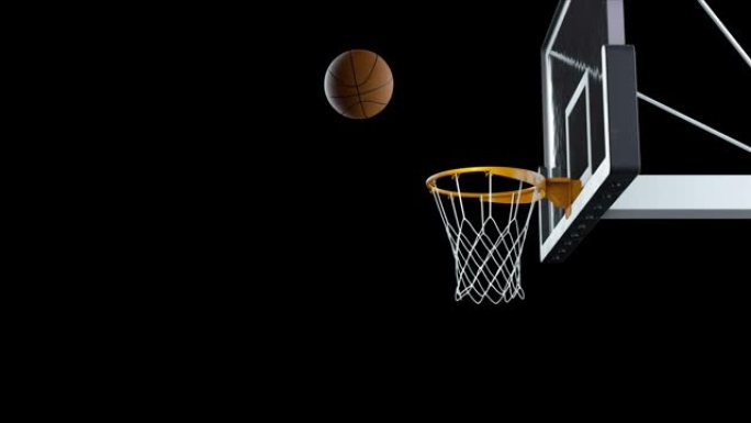 篮球在慢动作中击中篮筐淡入黑暗