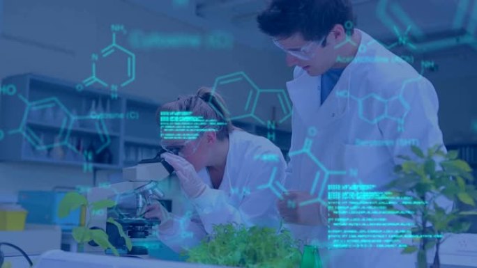 科学家在实验室工作，提供化合物的数据和结构式