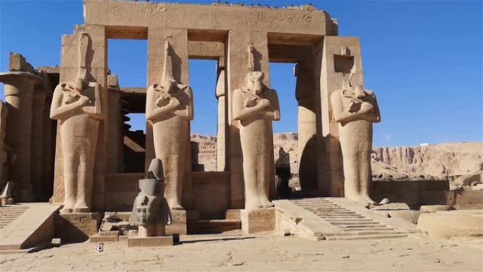 Ramesseum-公元前十三世纪法老拉美西斯二世的纪念神庙，卢克索上埃及的Theban墓地的一部分