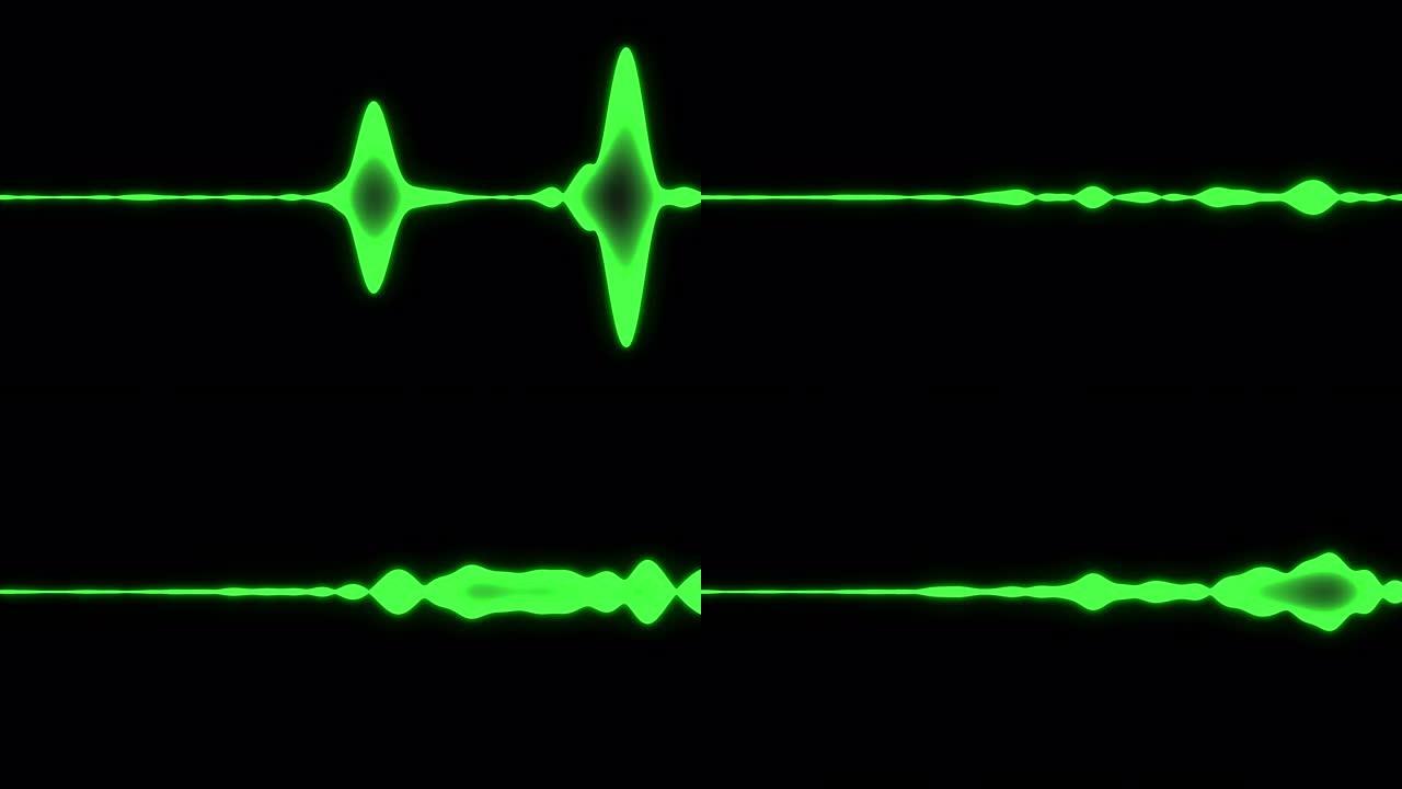 黑色背景上的绿色充满活力的立体声语音无线电信号频率波