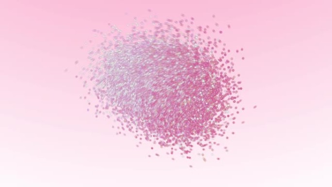 粉红粒子心露出动画卡。情人节的背景。