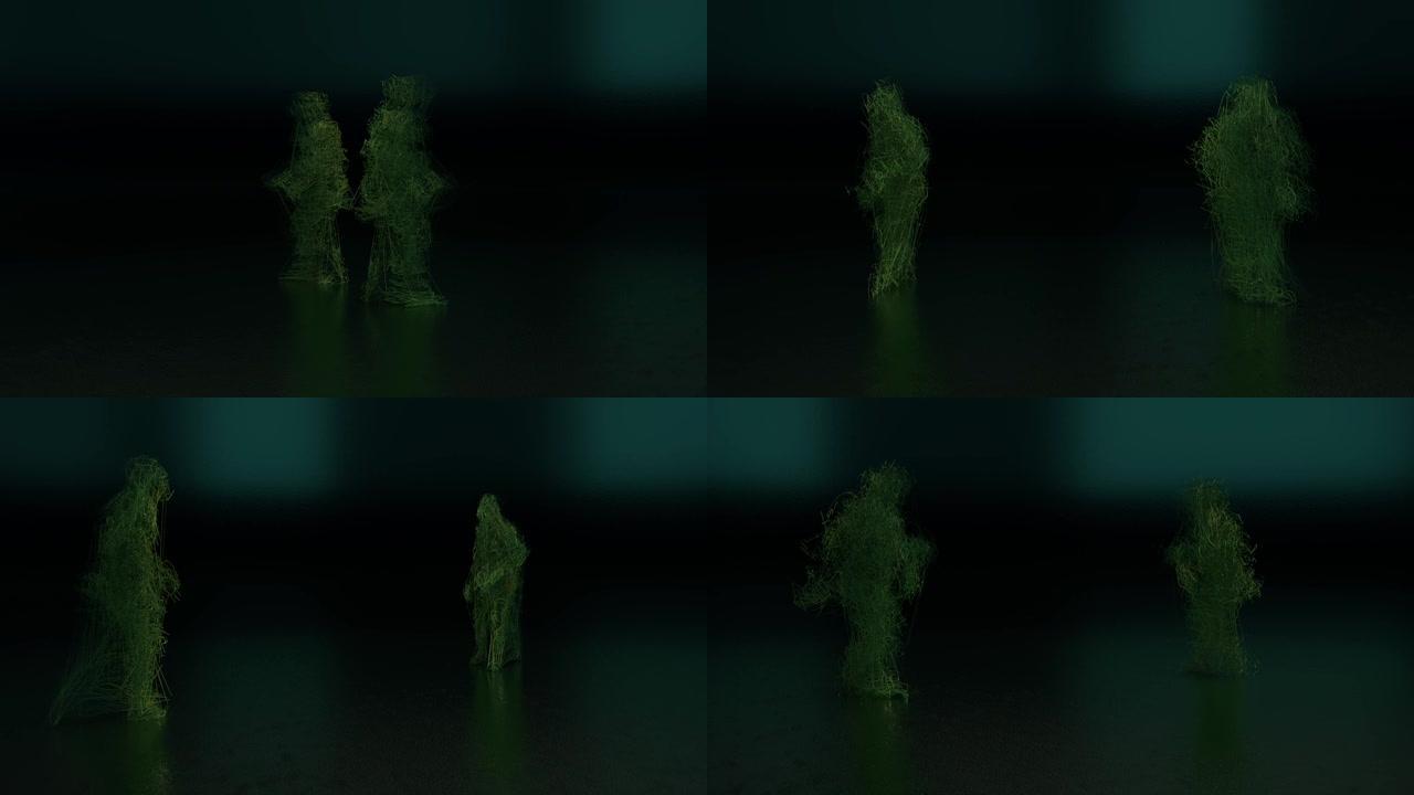 两个幻想人物跳舞的3D动画