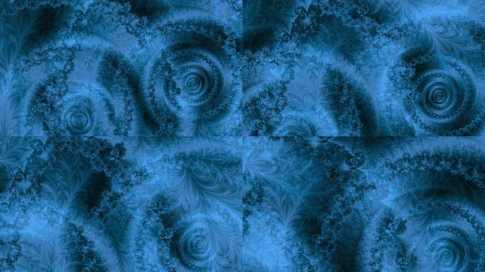 蓝色抽象高分辨率分形视频，其运动和纹理提醒那些螺旋。