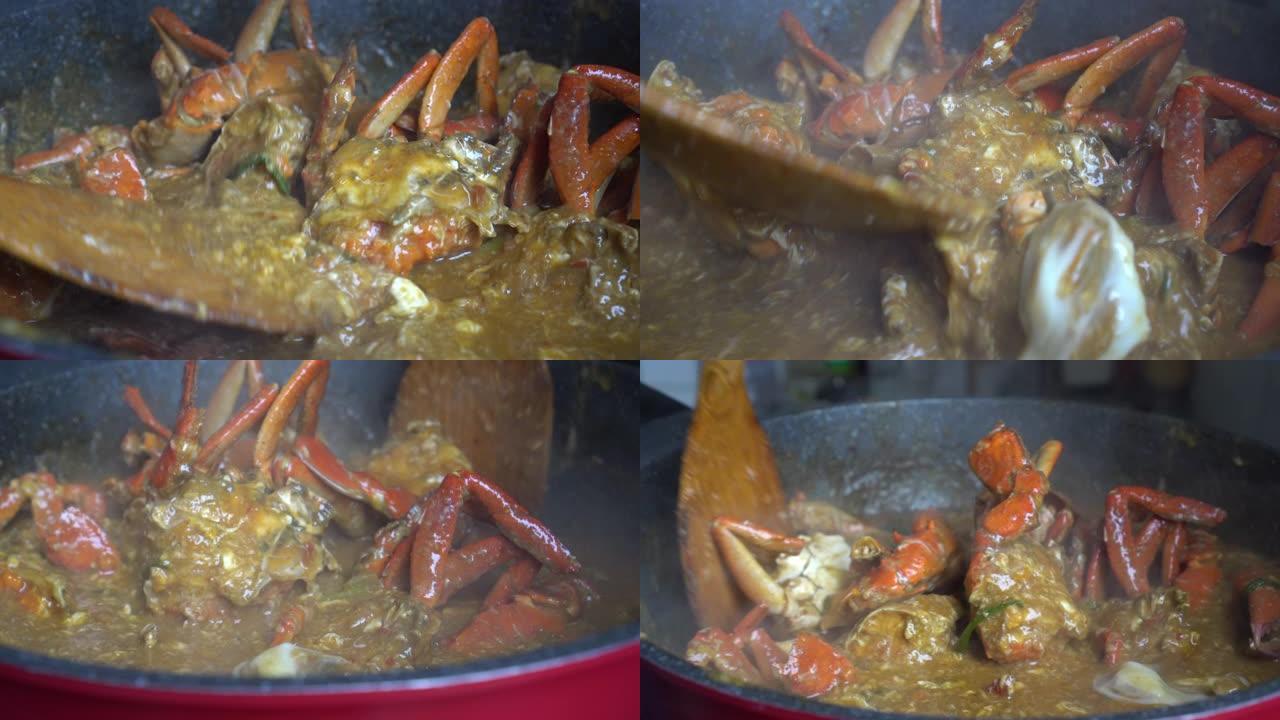 烹饪新加坡标志性菜肴东南亚辣椒蟹美味海鲜