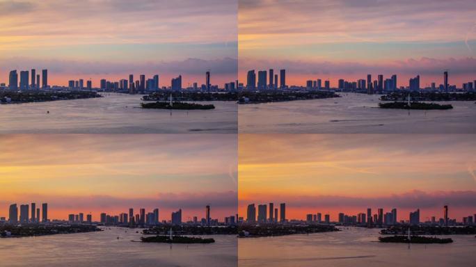 时间流逝-迈阿密市中心天际线美丽的日落云景-4K