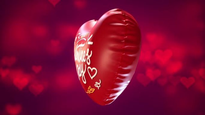 心形充气气球情人节快乐文本，无缝循环，4k股票视频