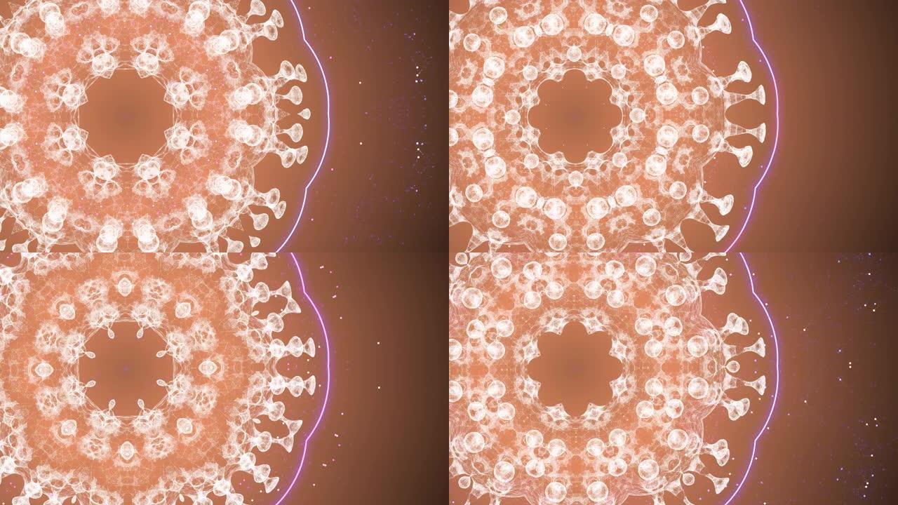 人体内的病毒细胞在一个闪亮的圆圈中旋转和照明。