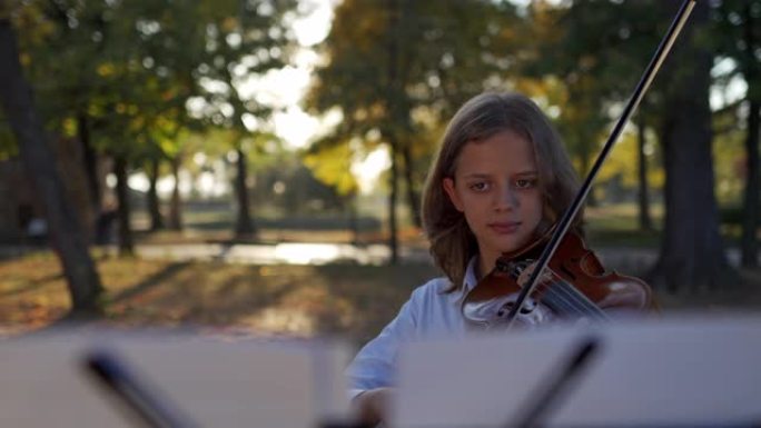 才华横溢的年轻音乐家在户外拉小提琴