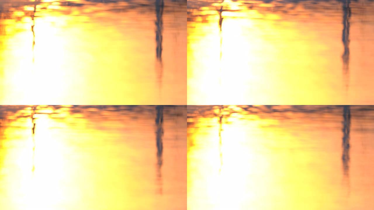 金色屏幕背景波浪水运动从日落阳光表面池塘背景，抽象彩色壁纸为创意平面设计，阳光反射在水中是美丽的自然