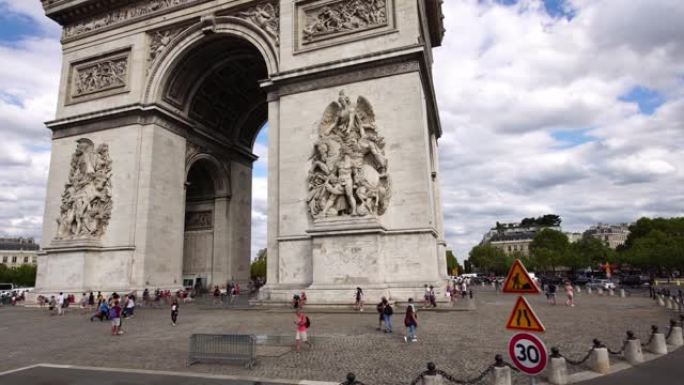 低角度滑翔射击，凯旋门。巴黎著名的旅游景点。