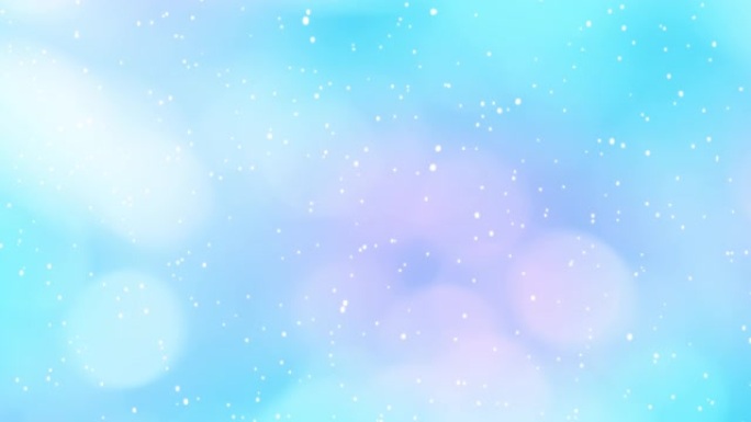 雪移动蓝色闪光灯，屏幕模糊光反射循环。Bokeh蓝色颗粒模糊灯背景纹理平滑运动图形。明亮柔和现代装饰