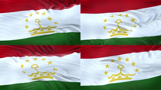 塔吉克斯坦国旗迎风飘扬，织物质地细腻。无缝循环