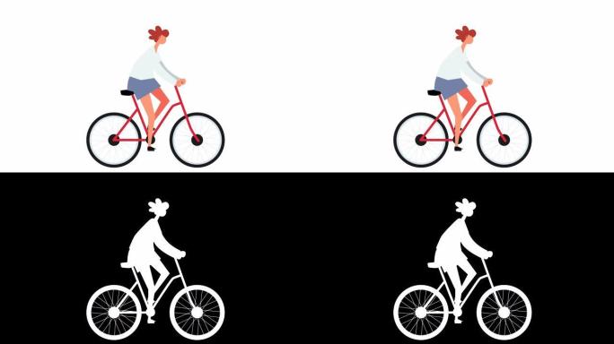 平面卡通棒图彩色女角色自行车骑手骑自行车Luma哑光