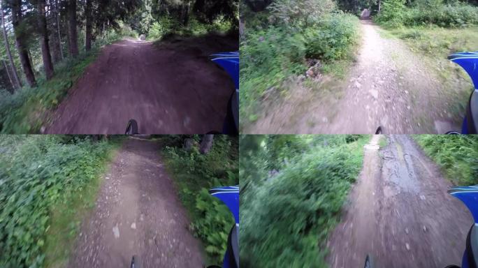 山地自行车高速越野骑头盔摄像机视点拍摄