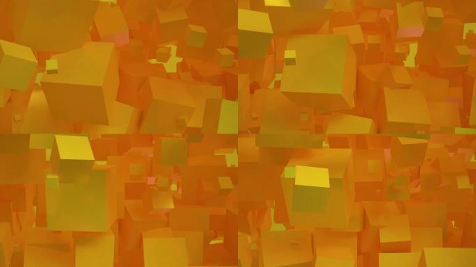 运动设计抽象3d黄色几何形状循环动画背景，4k UHD。