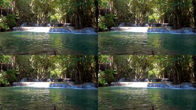 Huay Mae Kamin瀑布2楼深森林中的瀑布，是泰国北碧府Khuean Srinagarind