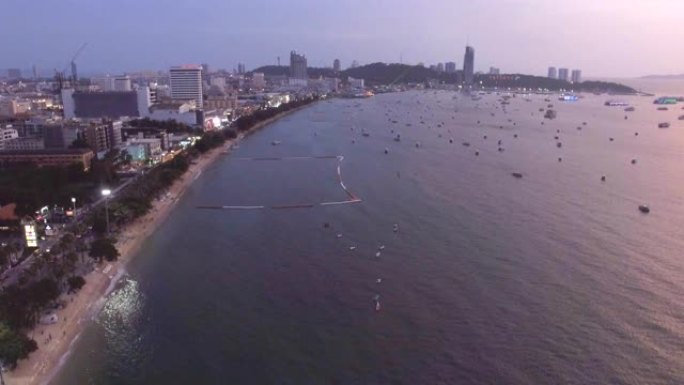 泰国芭堤雅海滩鸟瞰图，无人机镜头。