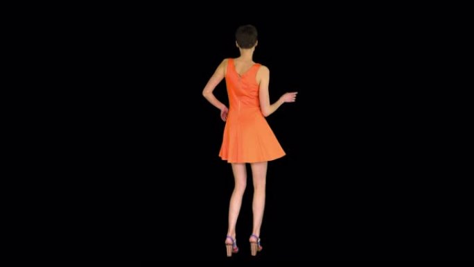 女孩穿着橙色太阳裙跳舞，阿尔法频道