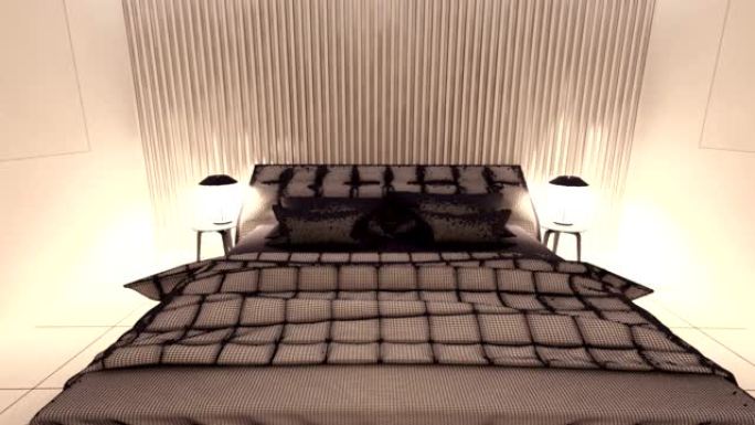 卧室网格渲染3D图形室内设计模糊阁楼。