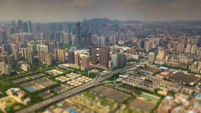 白天广州工业城市景观空中倾斜移动全景4k延时中国