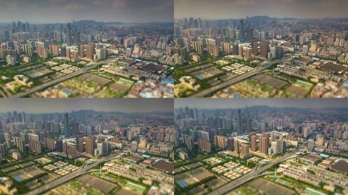 白天广州工业城市景观空中倾斜移动全景4k延时中国