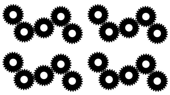 动画黑色齿轮在白色背景上旋转。