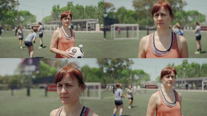 自信的女足球运动员的肖像