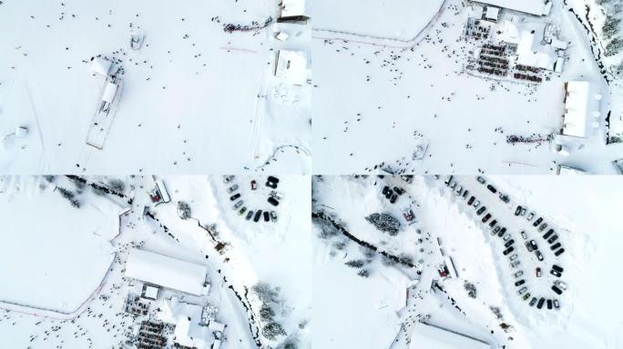 滑雪胜地的鸟瞰图俯拍俯视大雪下雪