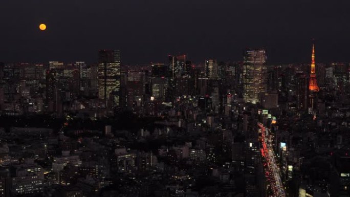 东京塔夜间天际线 | 月亮 | 缩小