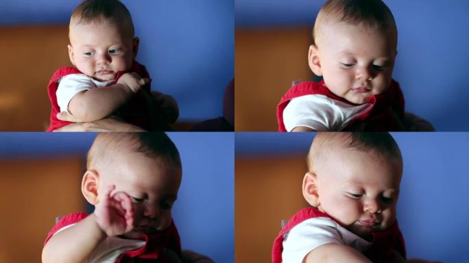 可爱的宝宝脸可爱的四个月大的新生儿学习