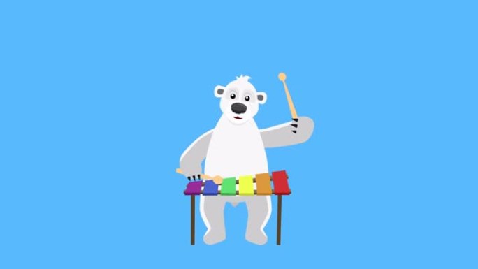 卡通北极熊平角色播放木琴动画包括哑光